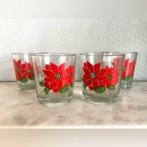 Set (4) of Holiday Poinsettia Glass Tumblers